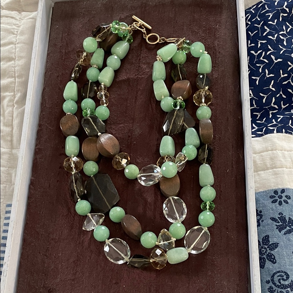 Stella & Dot Green and Brown Beaded Necklace